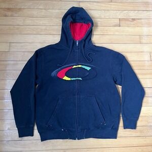 Vintage. Oakley Forged Goods Mens Black Rasta Patchwork Logo Full Zip Hoodie M